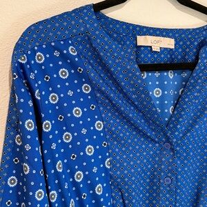 LOFT Blue Mixed Mini Shirtdress Petite Flattering